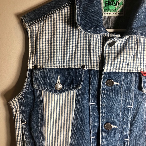Vintage FLASH denim jean vest stripes and pattern - Picture 10 of 11